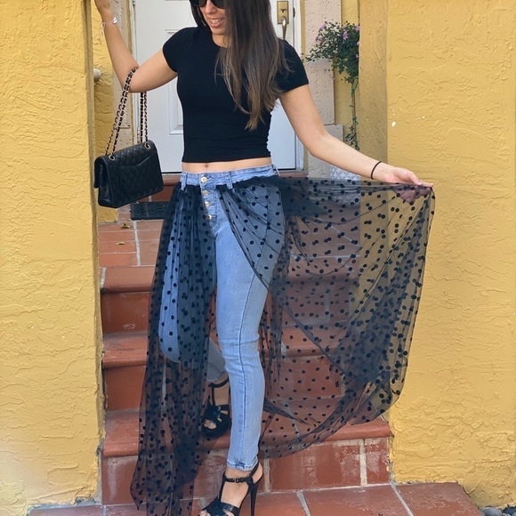 Swiss Dot Tulle Skirt Overlay Light Skinny Jeans - Picture 4 of 7